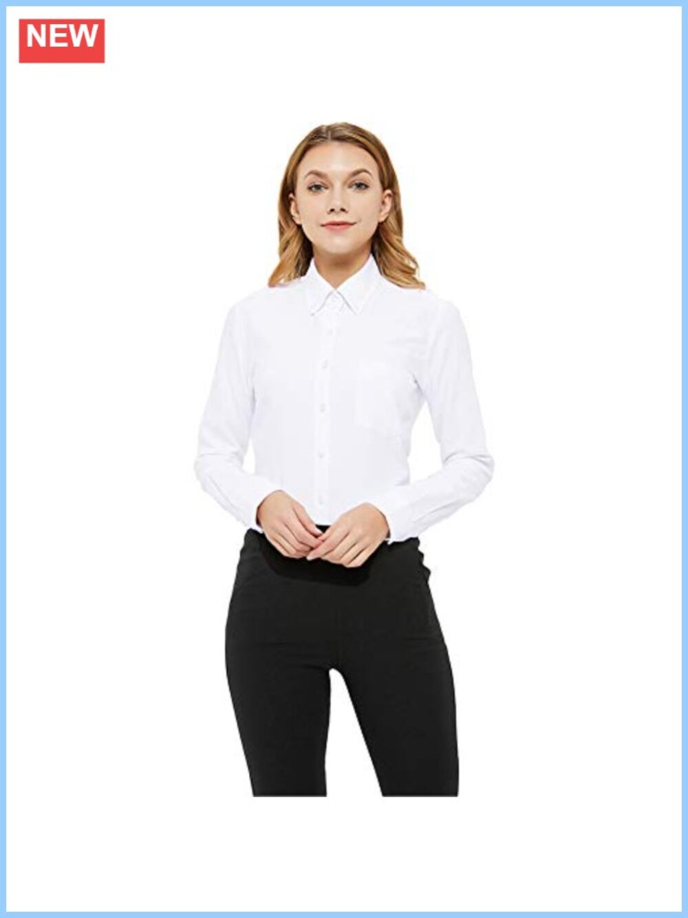 Women's White Oxford Button Down Shirt Long Sleeve Wrinkle Resistant Cotton
